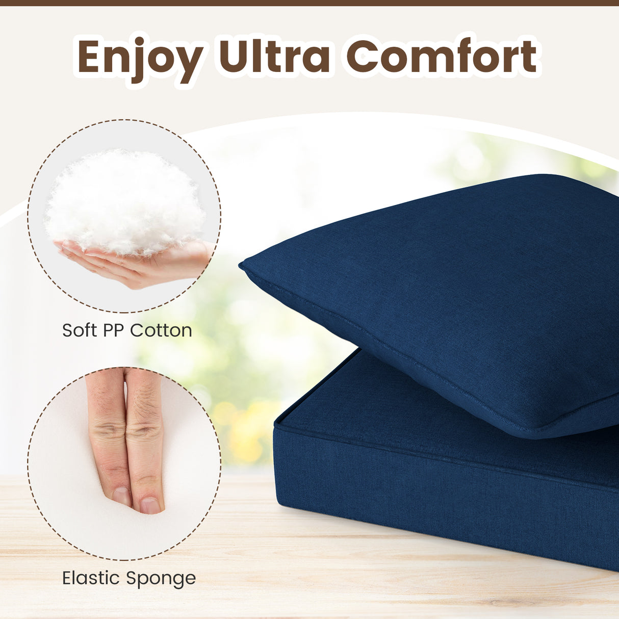Deep Seat Chair Cushion Pads Set with Rope Belts for Indoor and Outdoor