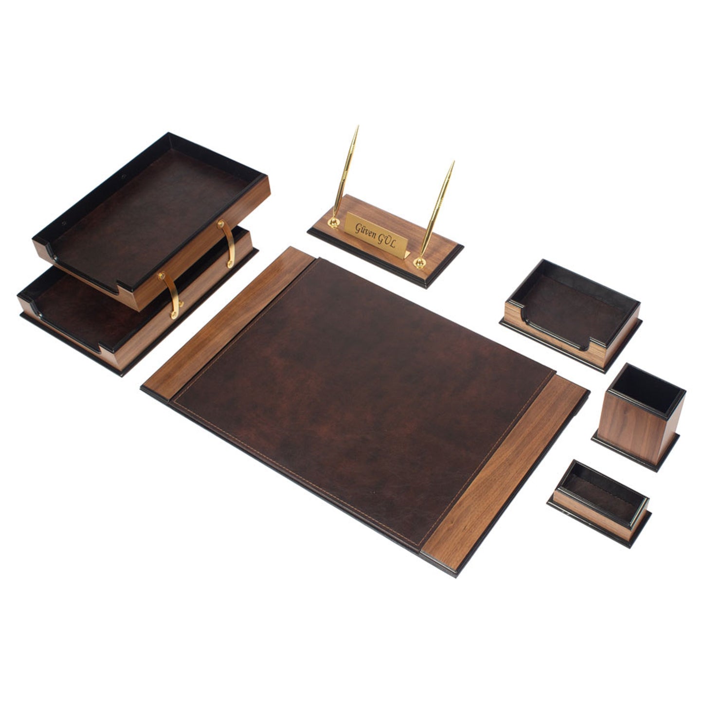 MOOG Prestige  Personalized Wooden Brown Desk Set - 8 PCS