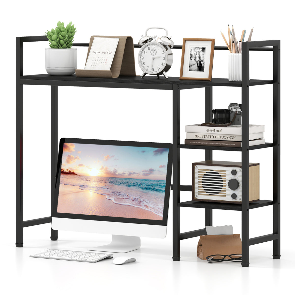Desktop Bookshelf 38.5" W with Storage Display Rack for Home Office