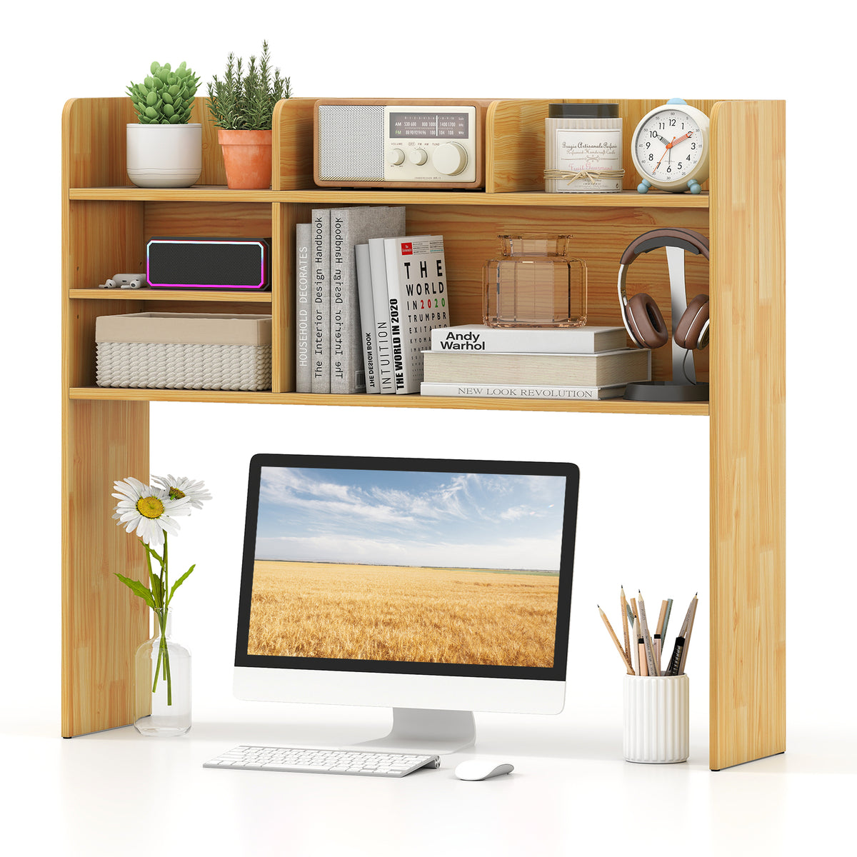 Desktop Bookshelf Countertop Storage Hutch with 6 Shelves