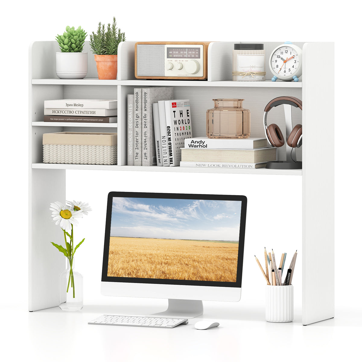 Desktop Bookshelf Countertop Storage Hutch with 6 Shelves