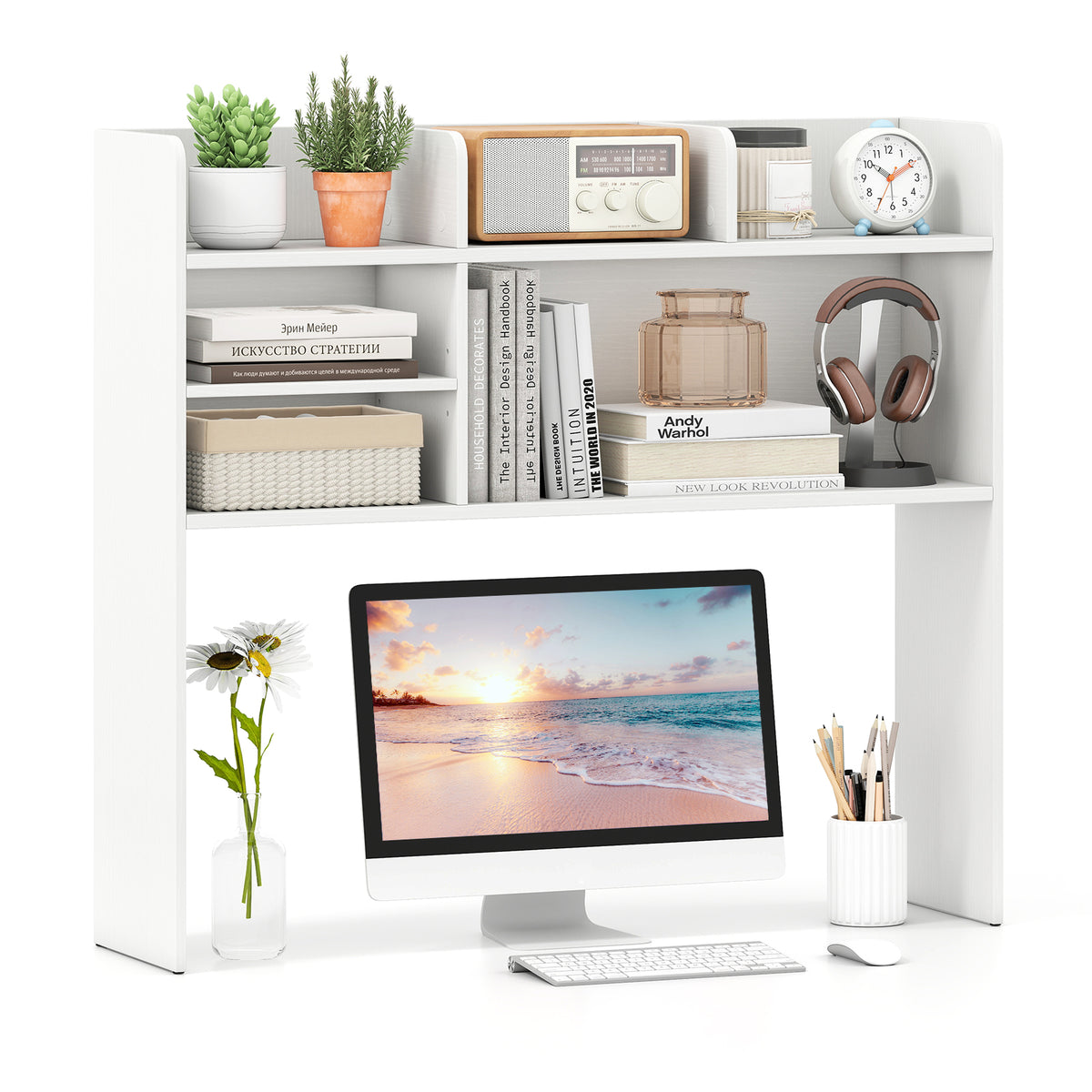 Desktop Bookshelf Countertop Storage Hutch with 6 Shelves