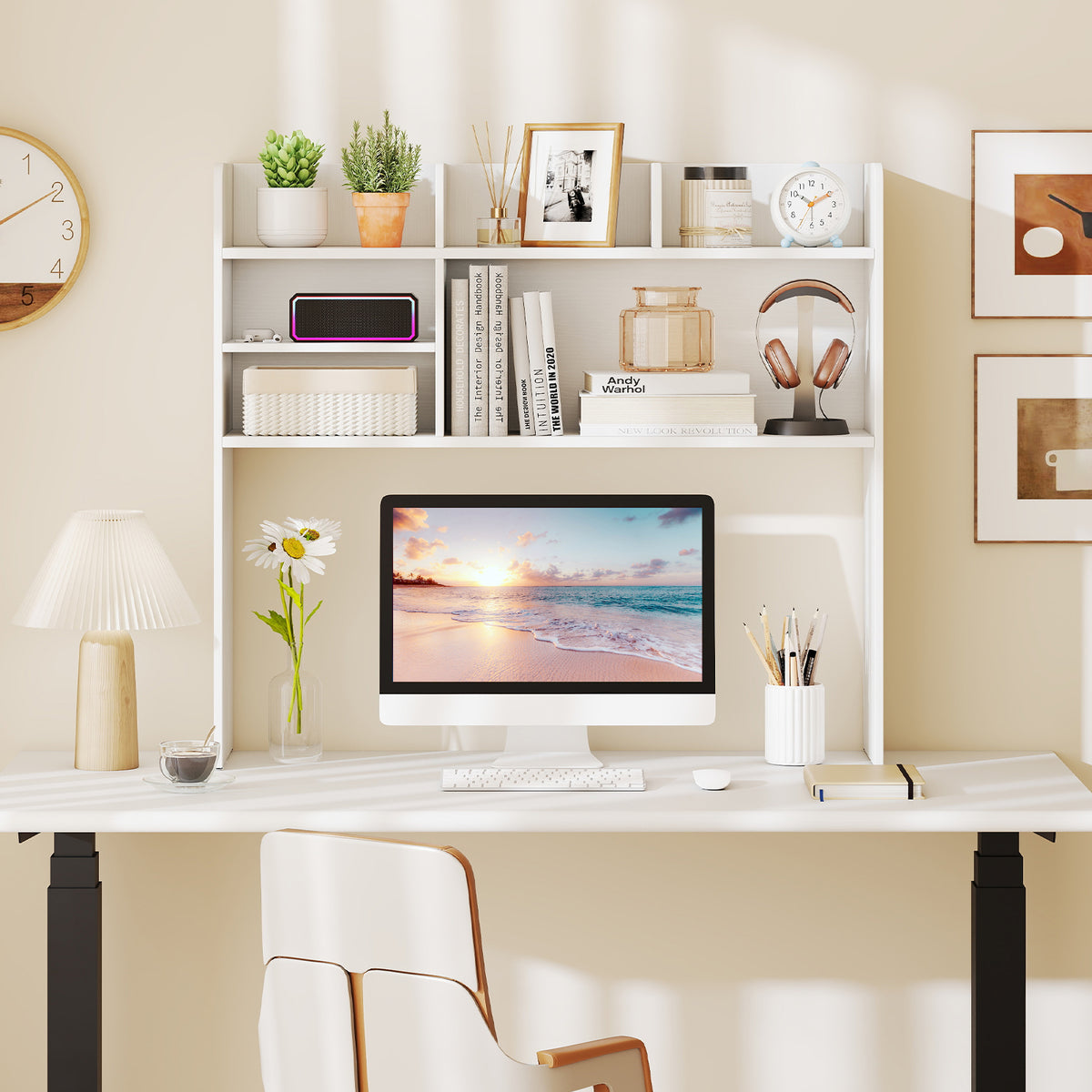 Desktop Bookshelf Countertop Storage Hutch with 6 Shelves