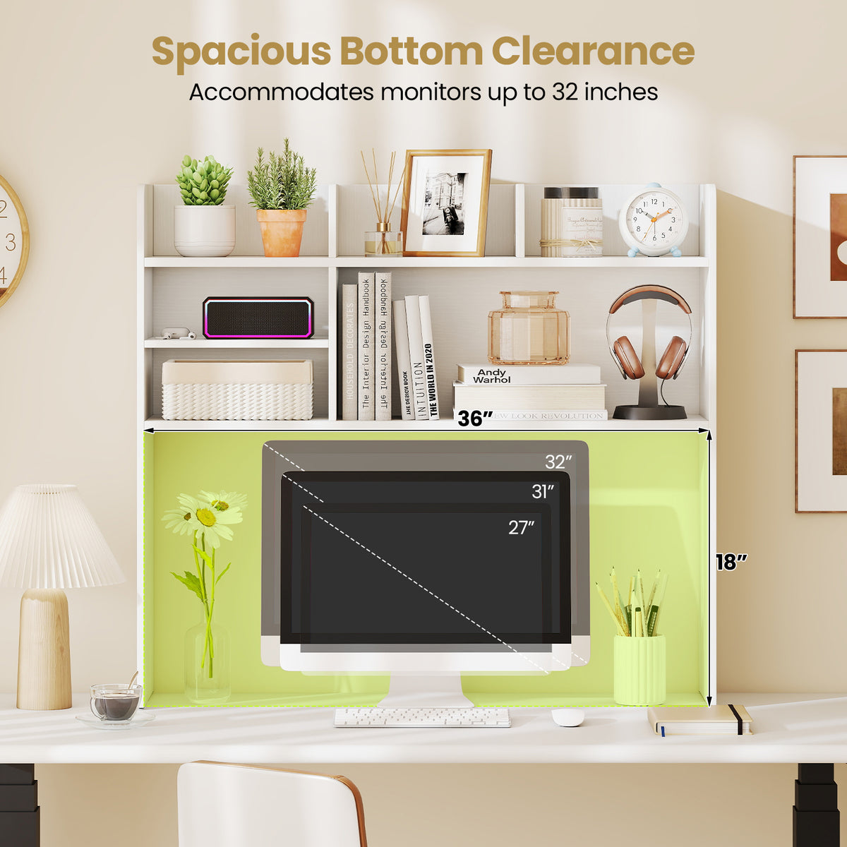Desktop Bookshelf Countertop Storage Hutch with 6 Shelves