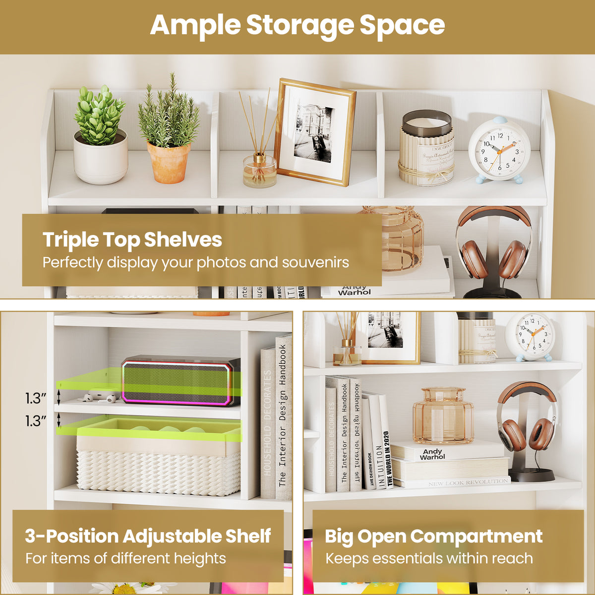 Desktop Bookshelf Countertop Storage Hutch with 6 Shelves
