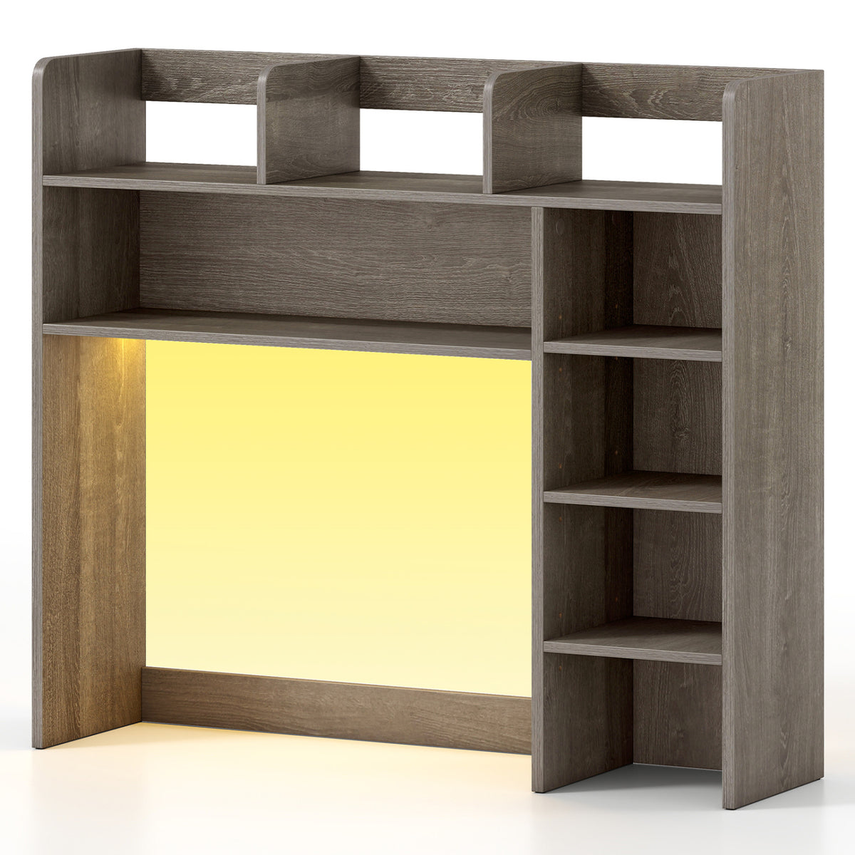 Desktop Bookshelf with LED Lights 35.5 inch Desk Hutch Storage Organizer