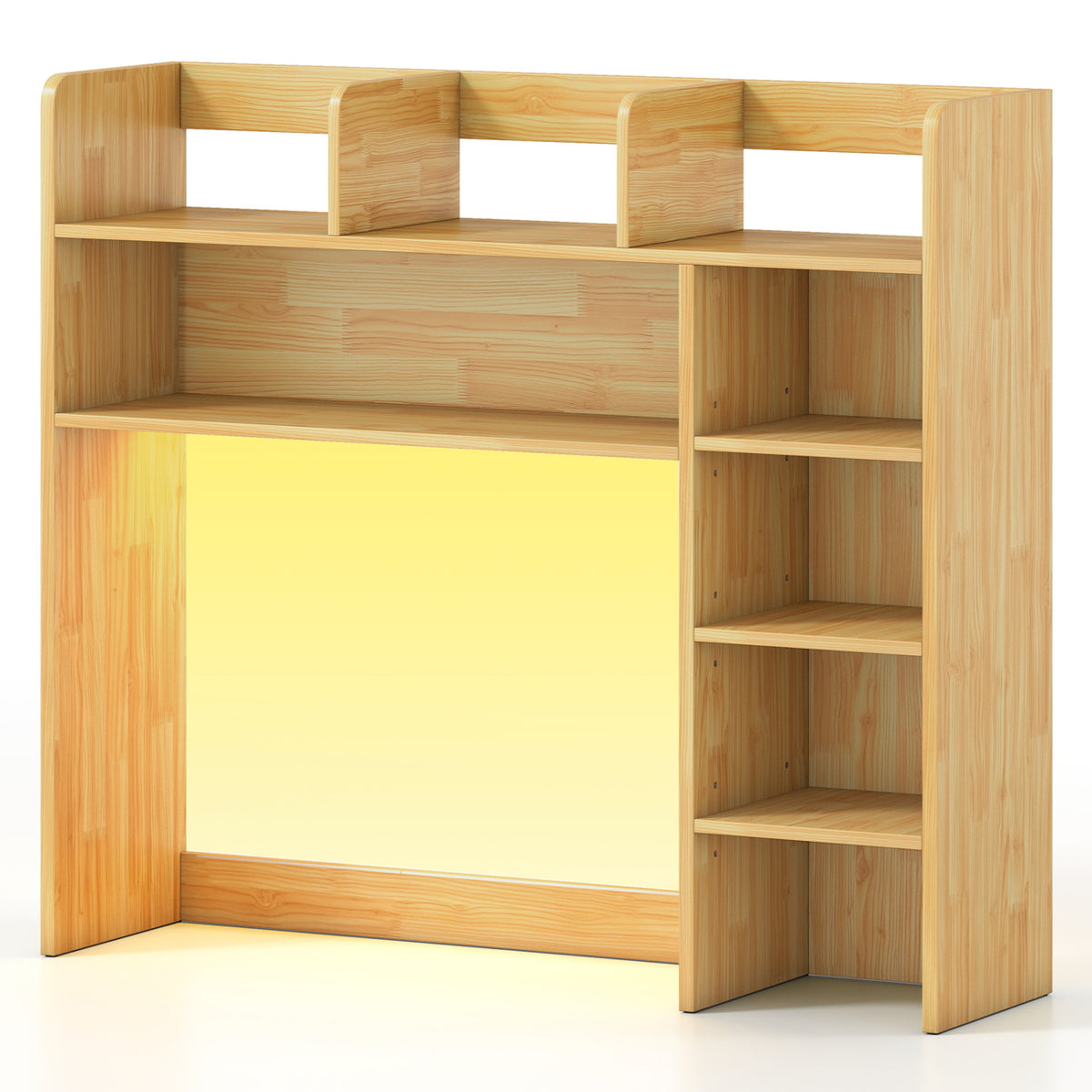 Desktop Bookshelf with LED Lights 35.5 inch Desk Hutch Storage Organizer