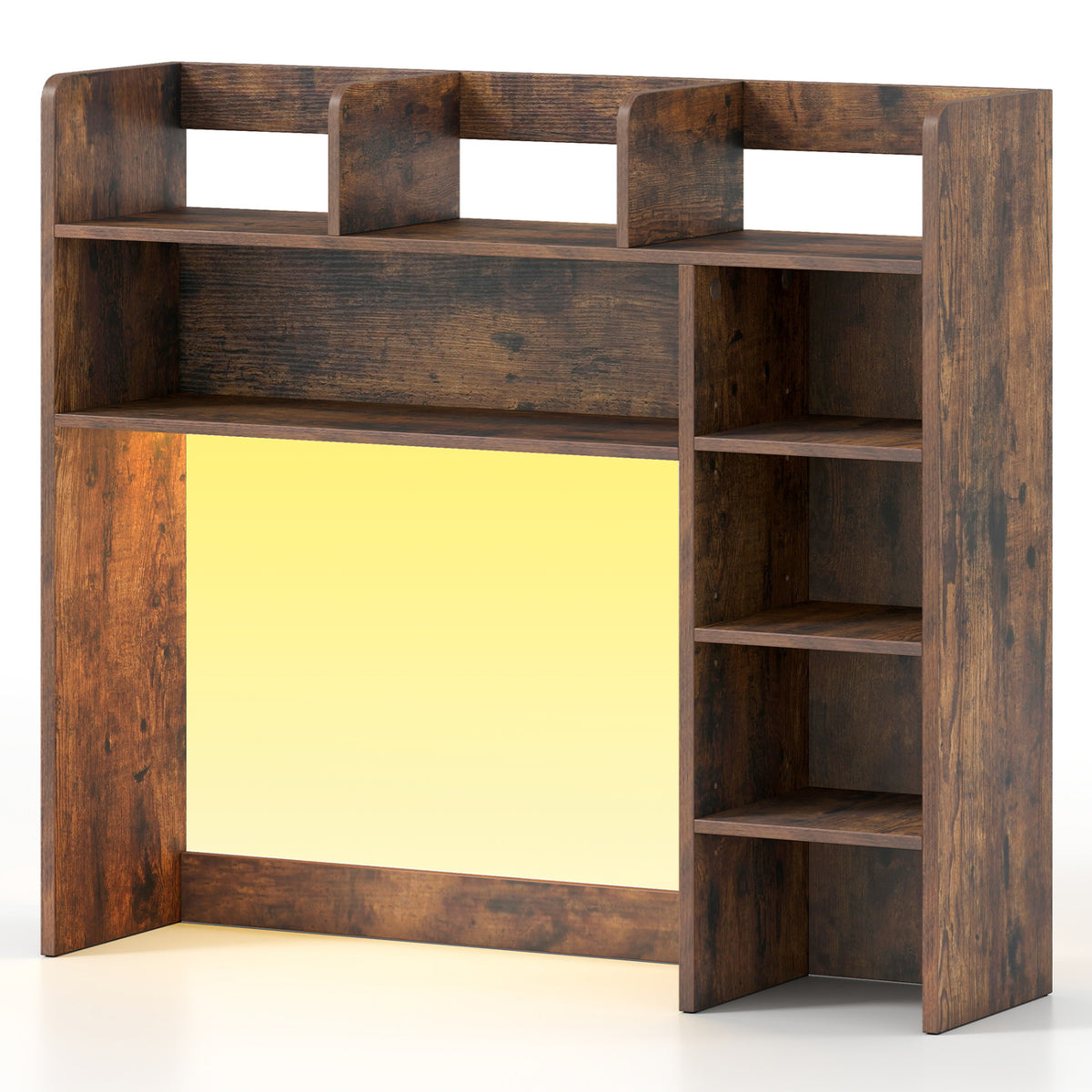 Desktop Bookshelf with LED Lights 35.5 inch Desk Hutch Storage Organizer