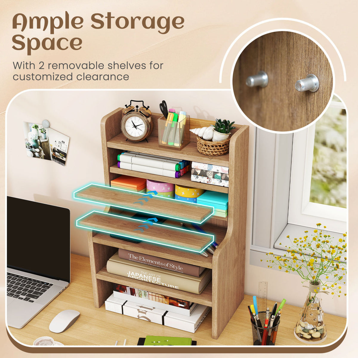 Desktop Organizer 6-Tier Mini Storage Rack with 2 Removable Shelves