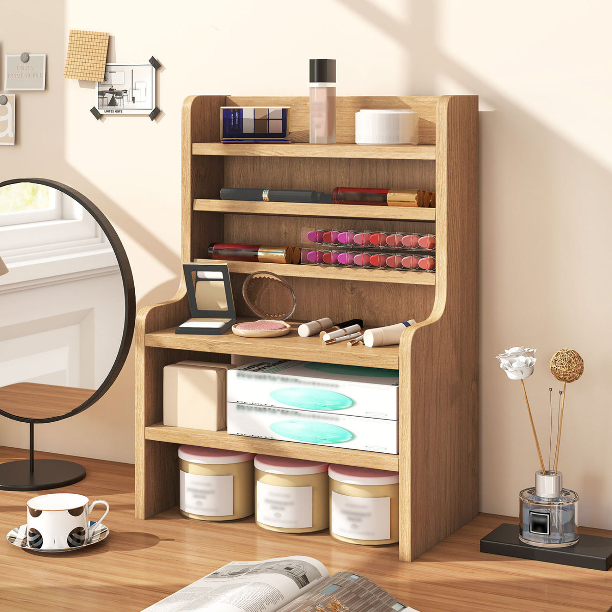Desktop Organizer 6-Tier Mini Storage Rack with 2 Removable Shelves