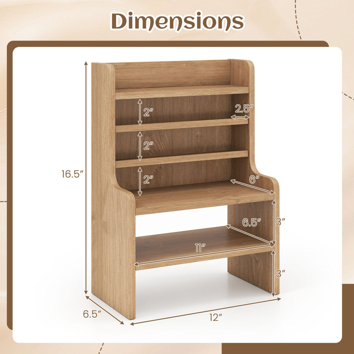 Desktop Organizer 6-Tier Mini Storage Rack with 2 Removable Shelves