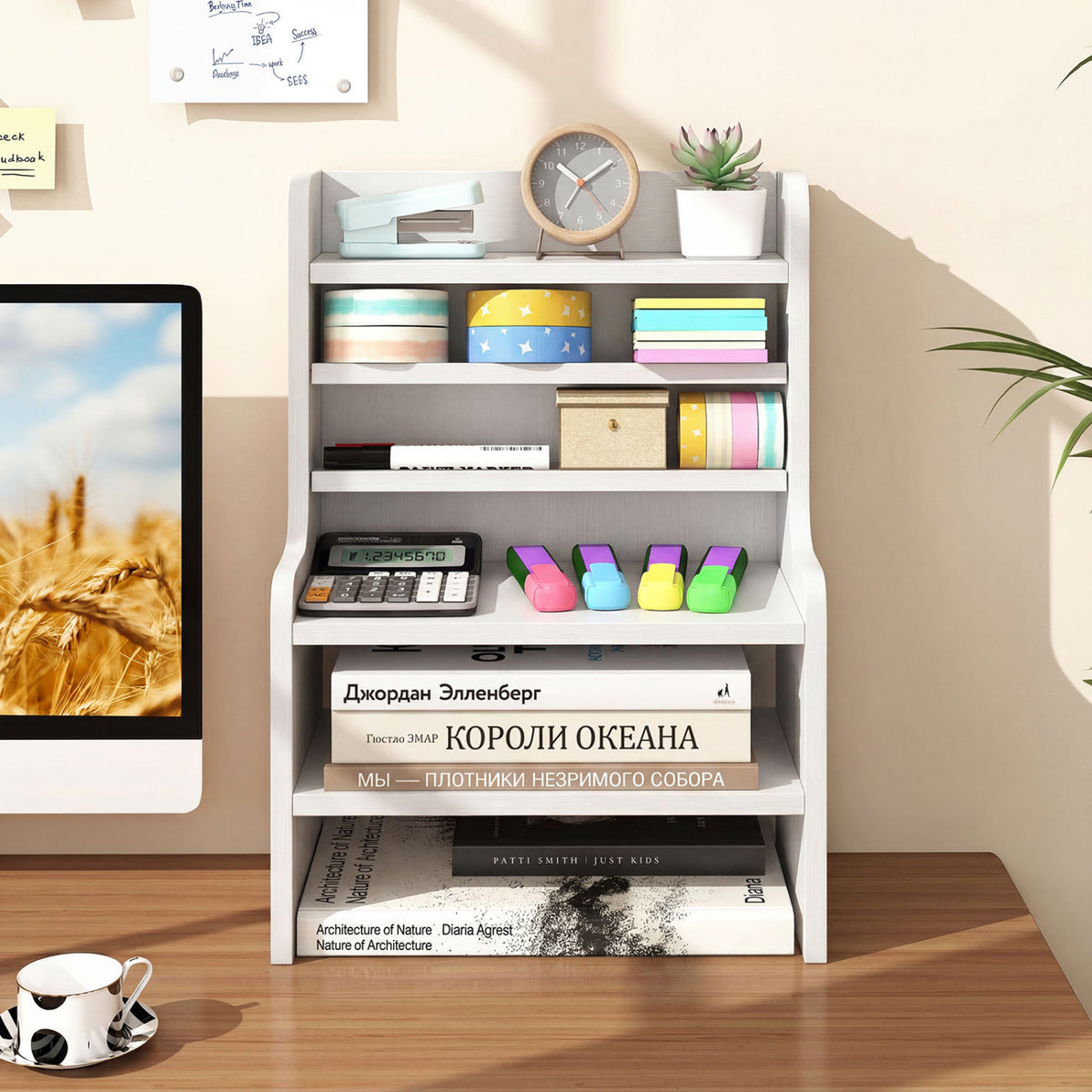 Desktop Organizer 6-Tier Mini Storage Rack with 2 Removable Shelves
