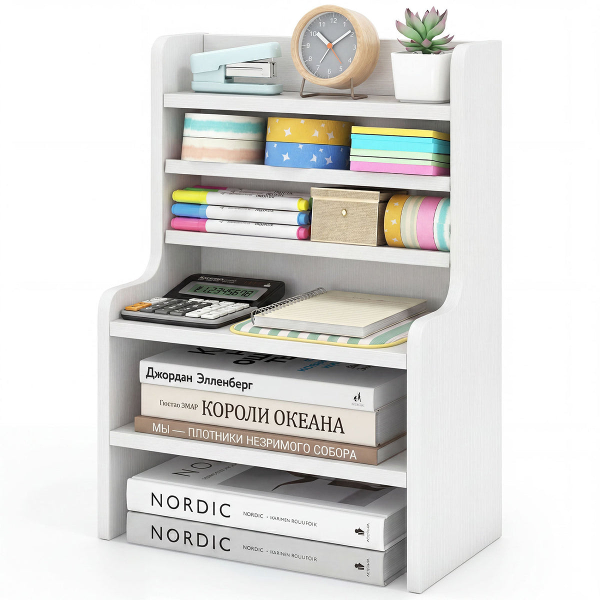 Desktop Organizer 6-Tier Mini Storage Rack with 2 Removable Shelves