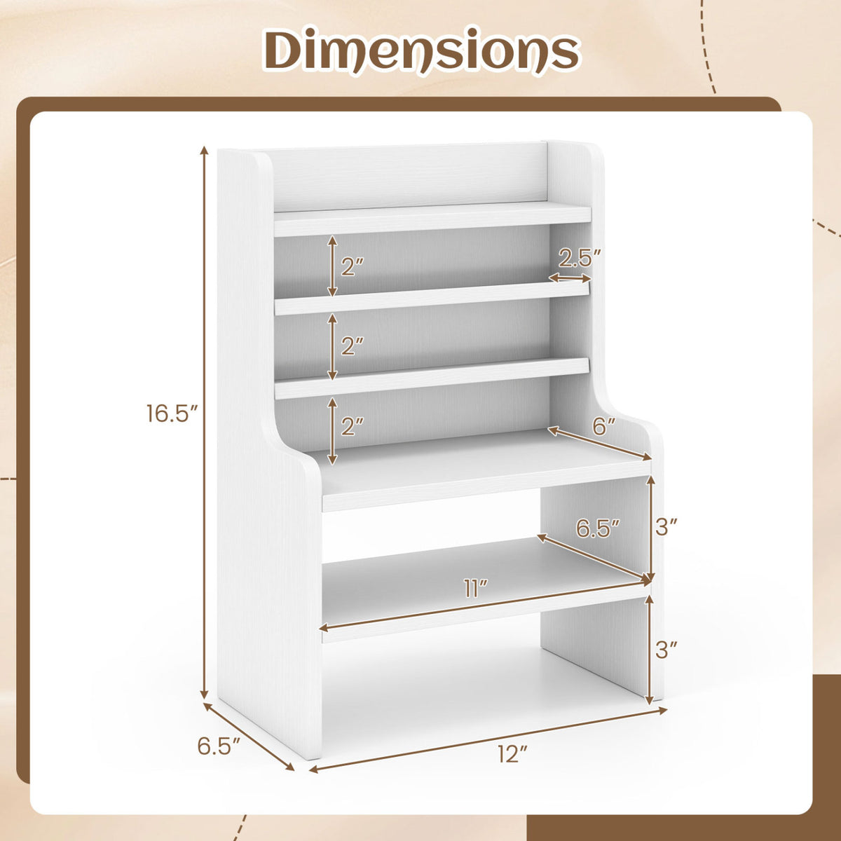 Desktop Organizer 6-Tier Mini Storage Rack with 2 Removable Shelves