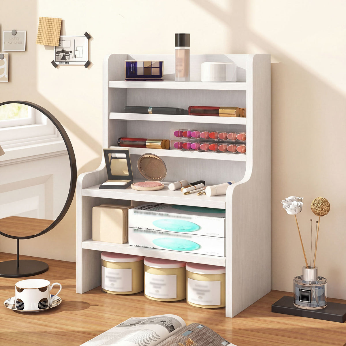 Desktop Organizer 6-Tier Mini Storage Rack with 2 Removable Shelves