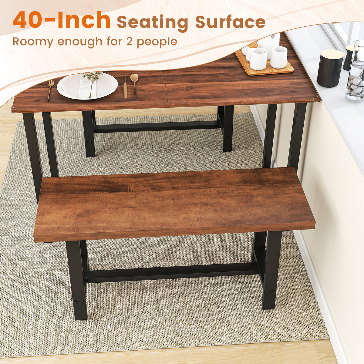Dining Bench 2/3 Person Entryway Shoe Bench with Metal Frame-40/Frame-60 inches