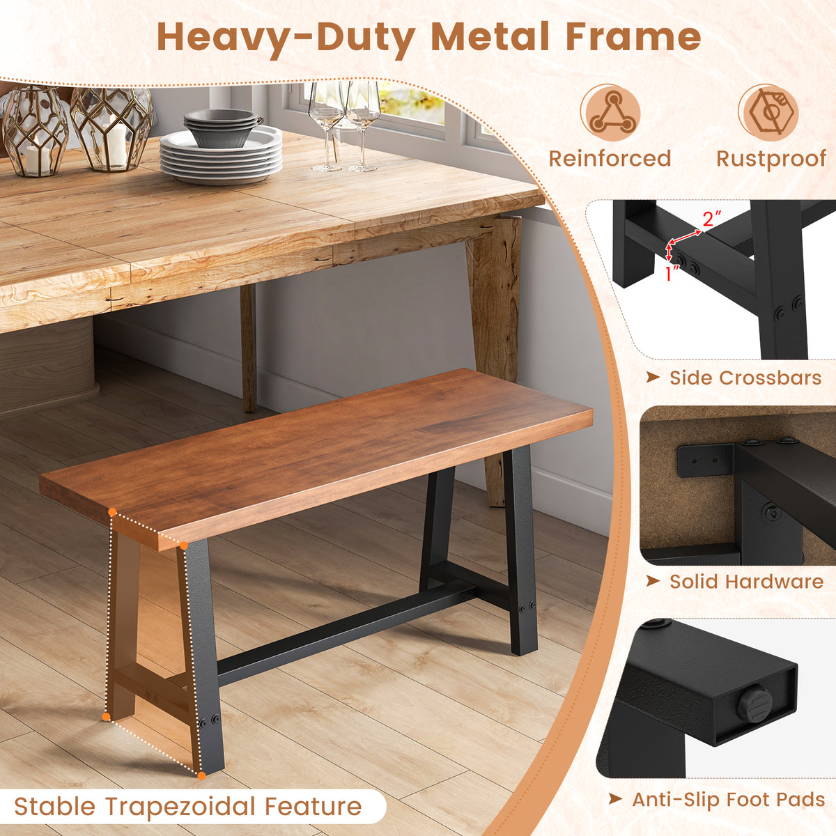 Dining Bench 2/3 Person Entryway Shoe Bench with Metal Frame-40/Frame-60 inches