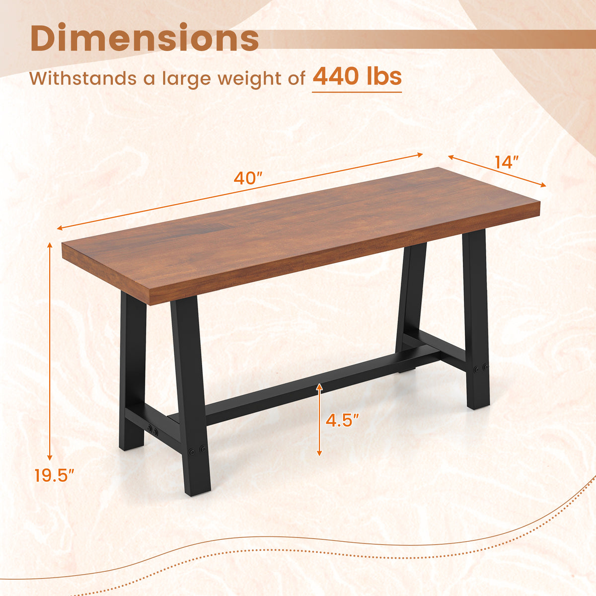 Dining Bench 2/3 Person Entryway Shoe Bench with Metal Frame-40/Frame-60 inches