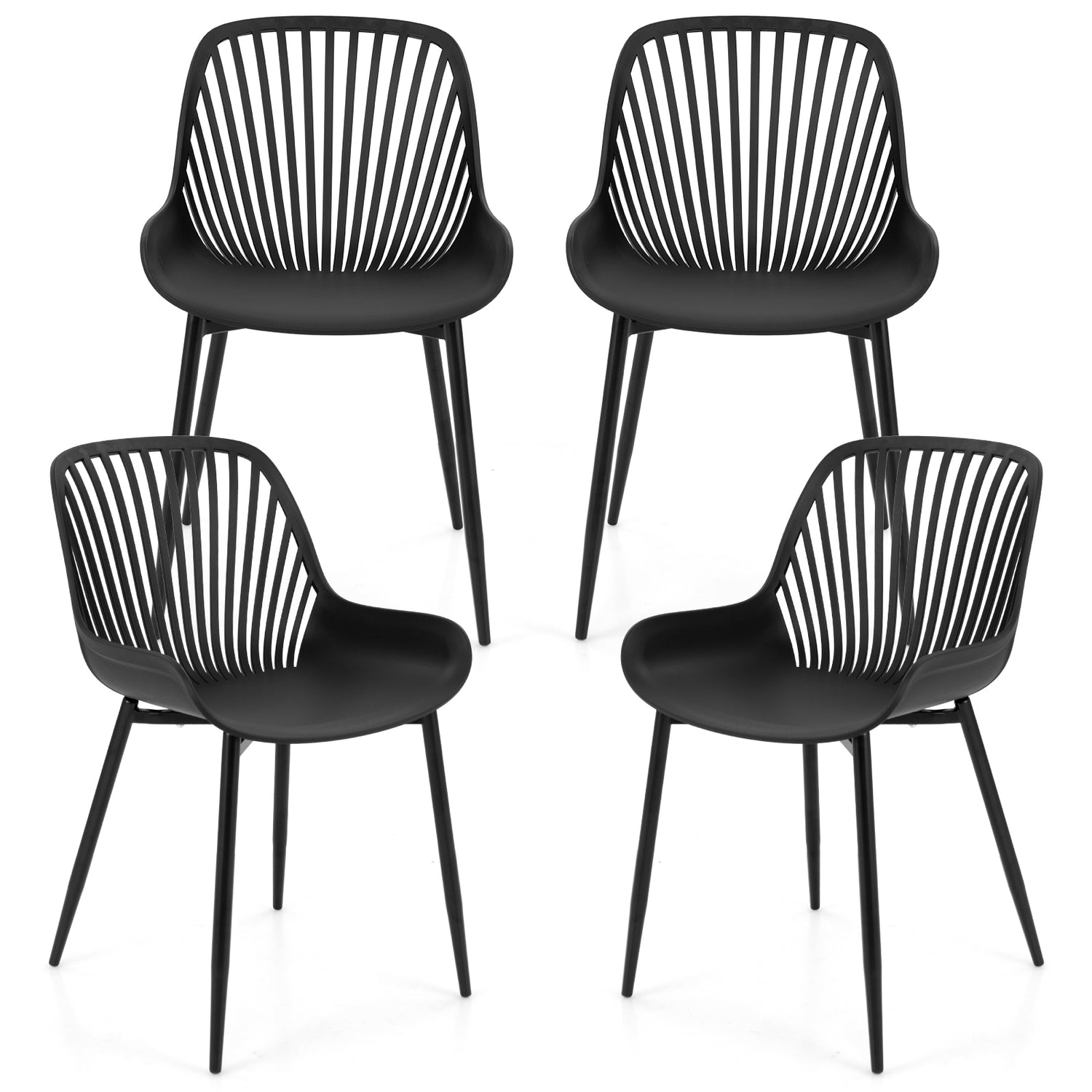 Modern Kitchen Chairs with Metal Legs Cutout Backrest Curved Seat for Dining Room Home Office-Black