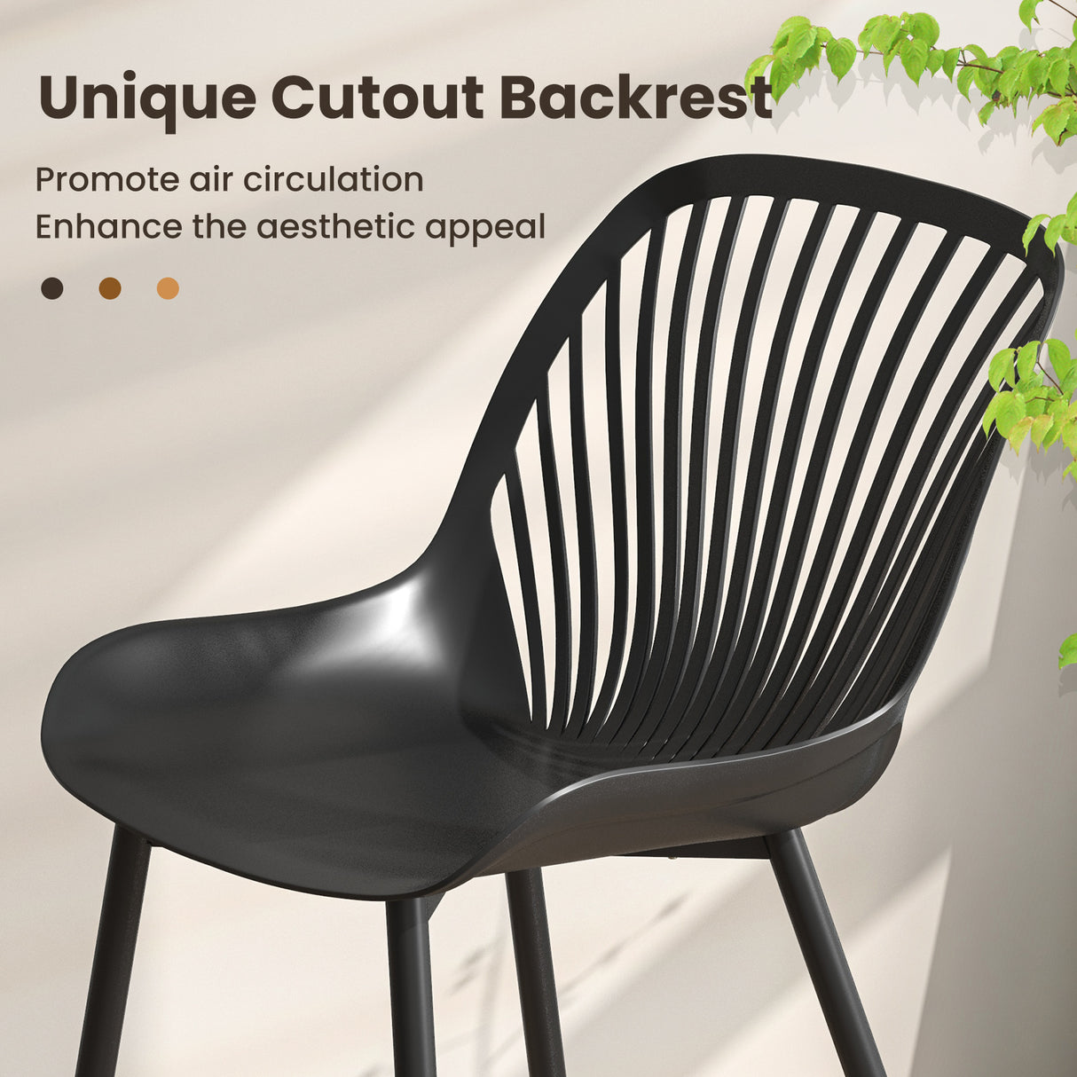 Modern Kitchen Chairs with Metal Legs Cutout Backrest Curved Seat for Dining Room Home Office-Black