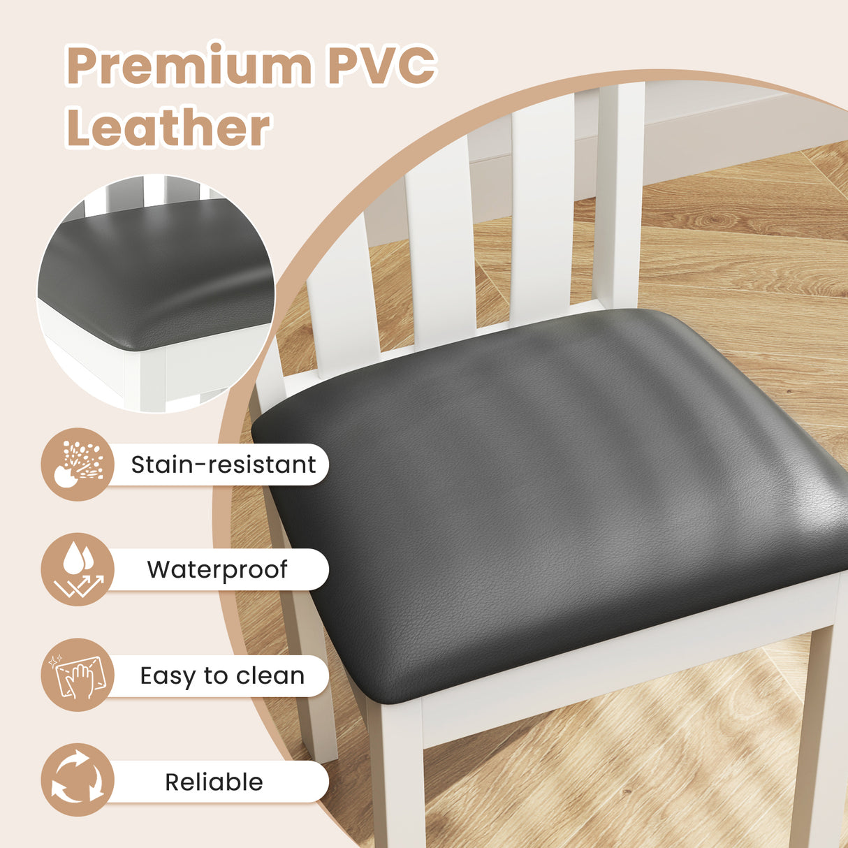 Dining Chair Set of 2 Upholstered Wooden Kitchen Chairs with Padded Seat and Rubber Wood Frame