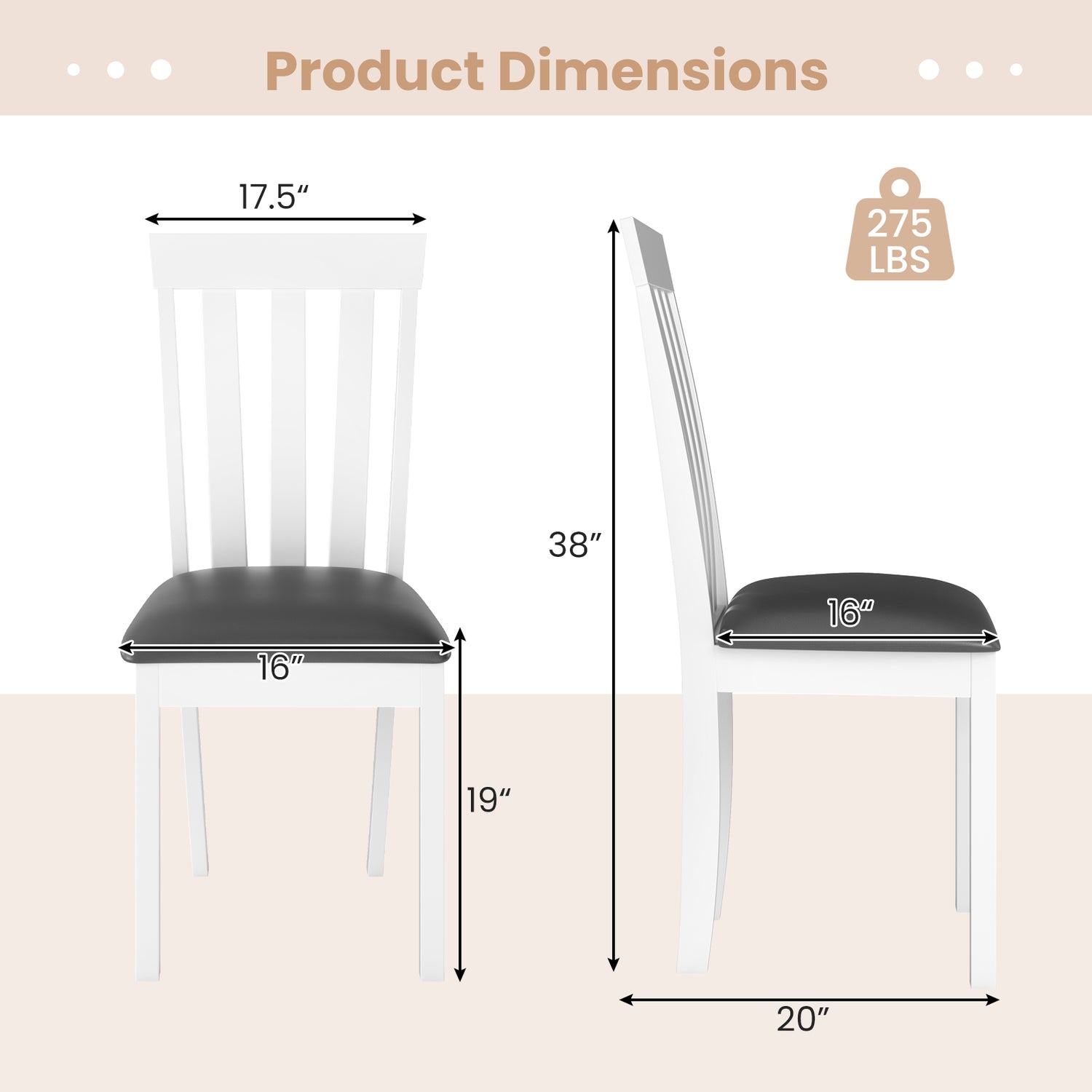 Dining Chair Set of 2 Upholstered Wooden Kitchen Chairs with Padded Seat and Rubber Wood Frame