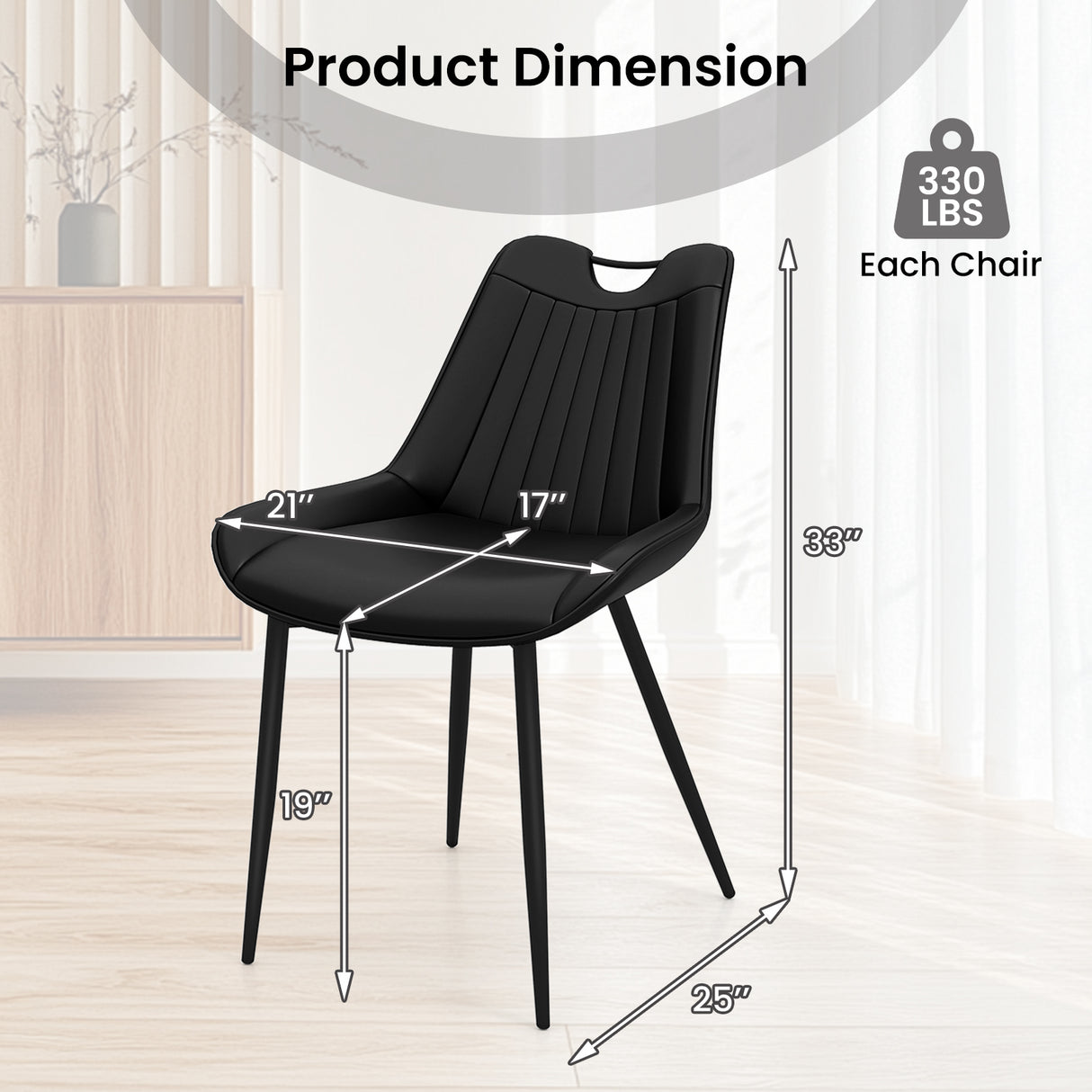 Dining Chair Set of 4 Faux Leather Upholstered Kitchen Chairs with Metal Legs