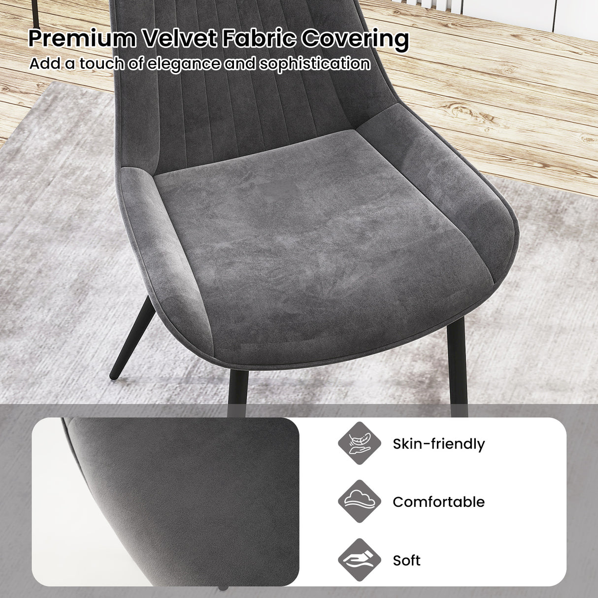 Dining Chair Set of 4 Faux Leather Upholstered Kitchen Chairs with Metal Legs
