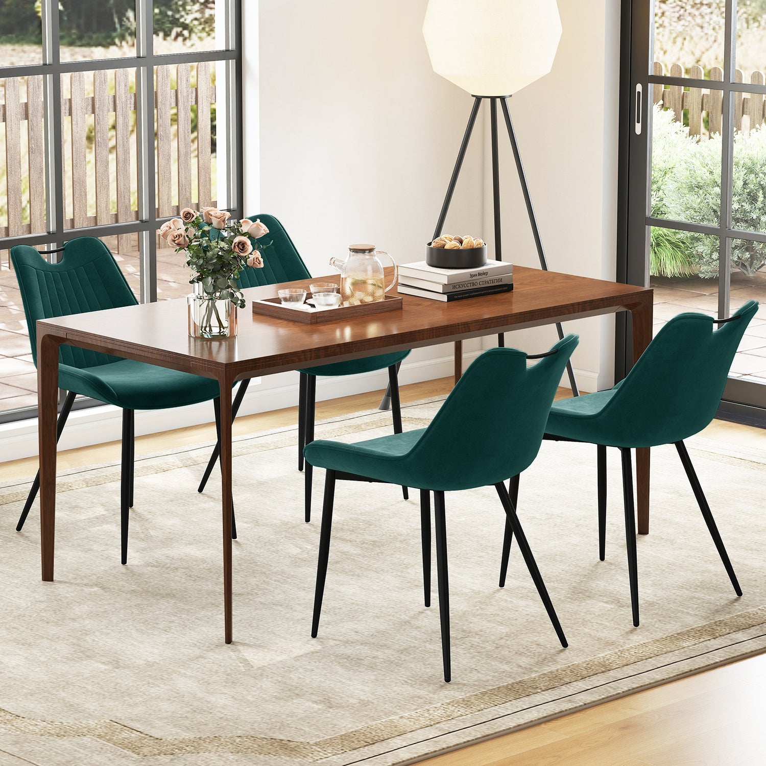 Dining Chair Set of 4 Faux Leather Upholstered Kitchen Chairs with Metal Legs