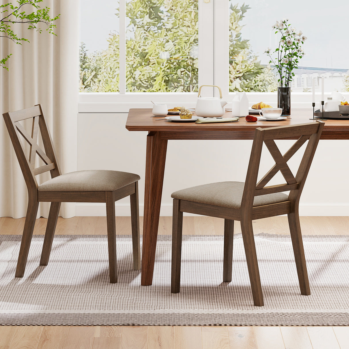 Dining Chair Set of 2 Modern Kitchen Chair with Upholstered Seat-Brown