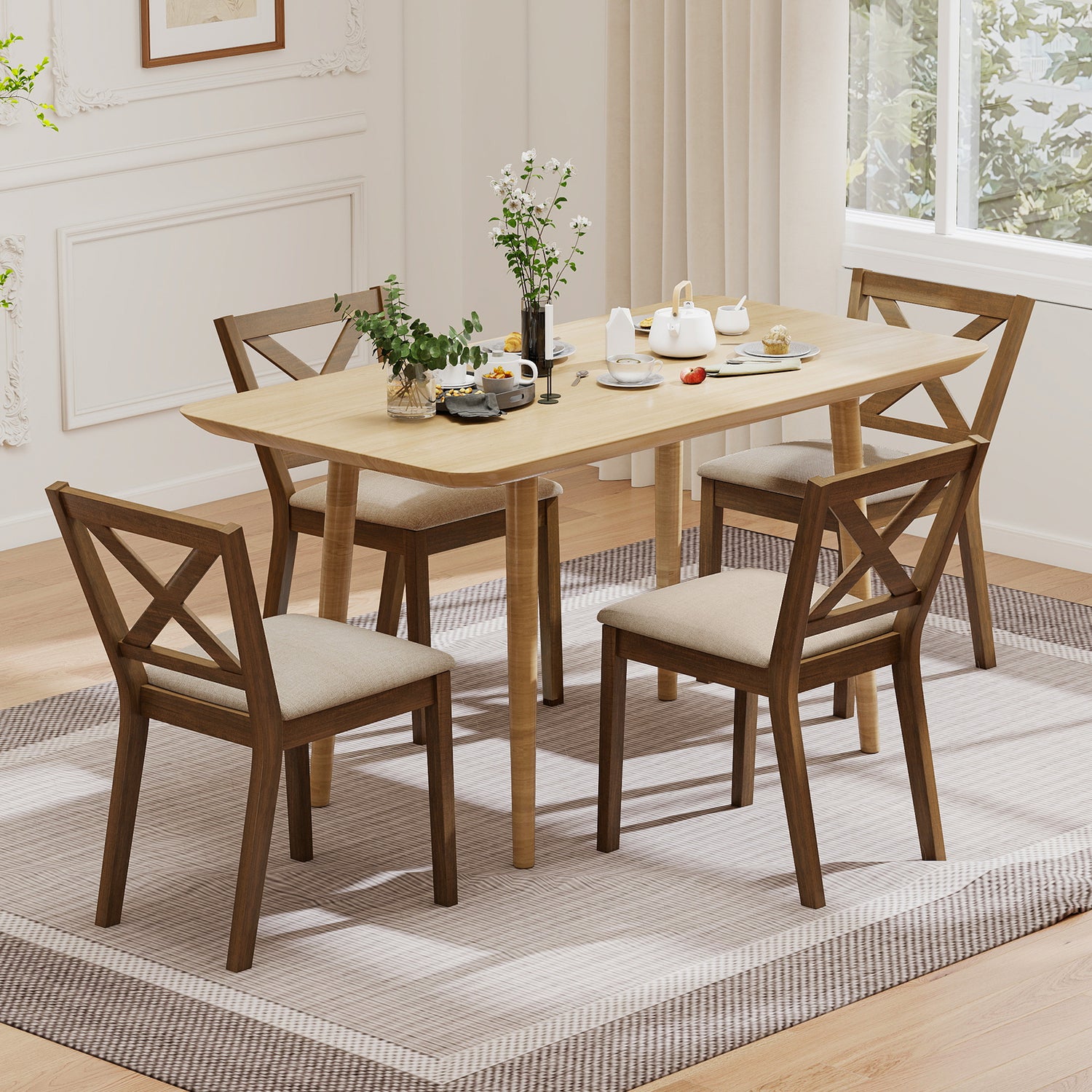 Dining Chair Set of 2 Modern Kitchen Chair with Upholstered Seat-Brown
