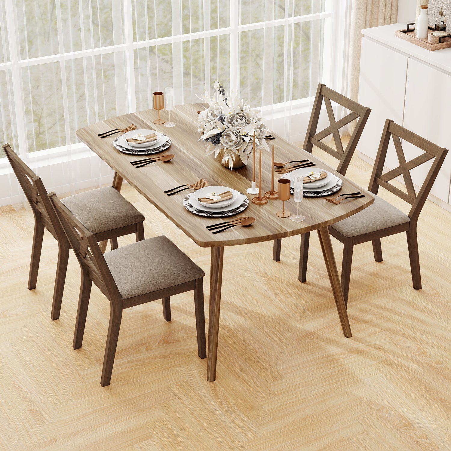 Dining Chair Set of 2 Modern Kitchen Chair with Upholstered Seat-Brown