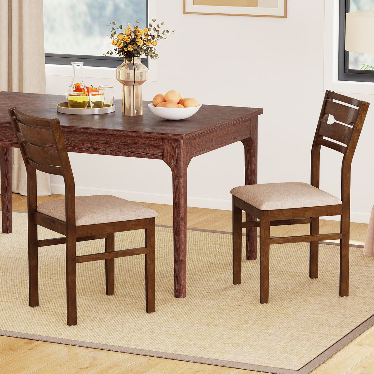 Dining Chair Set of 2/4 with Rubber Wood Frame and Padded Seat-2/Seat-4