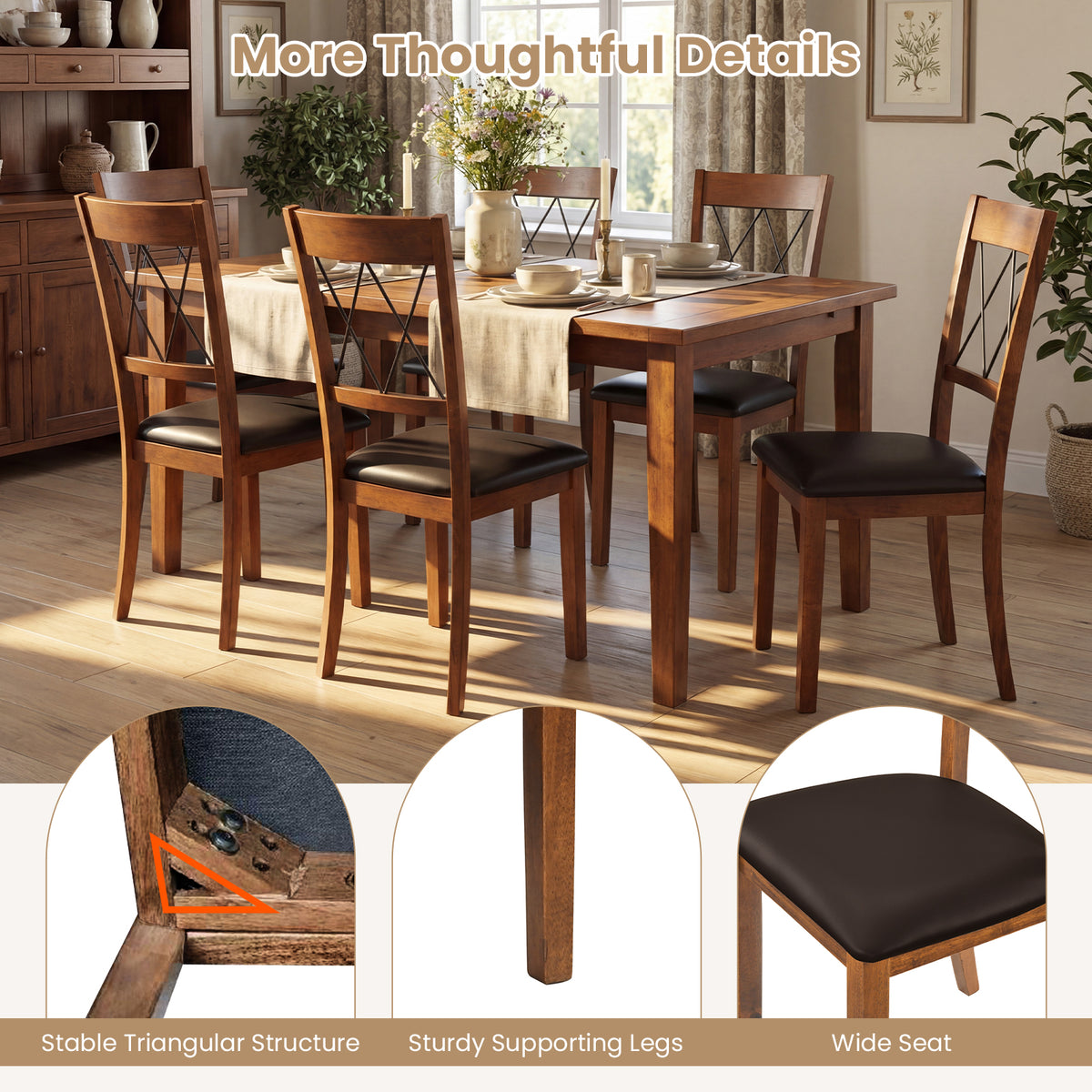 Dining Chair Set of 2 Fabric Upholstered Kitchen Armless Chairs with Rubber Wood Frame-Walnut
