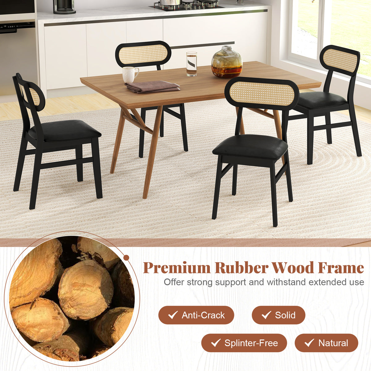 Indoor Mid Century Wood Dining Chairs Set of 2 for Dining Room