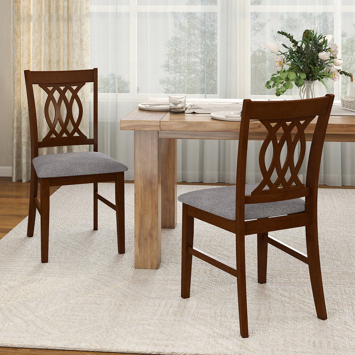 Dining Chairs Set of 2 Dining Room Chairs with Padded Seat for Kitchen Living Room-Walnut