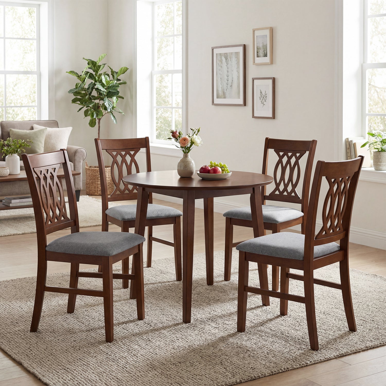 Dining Chairs Set of 2 Dining Room Chairs with Padded Seat for Kitchen Living Room-Walnut