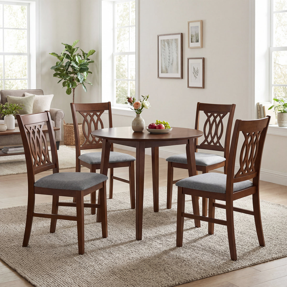 Dining Chairs Set of 2 Dining Room Chairs with Padded Seat for Kitchen Living Room-Walnut