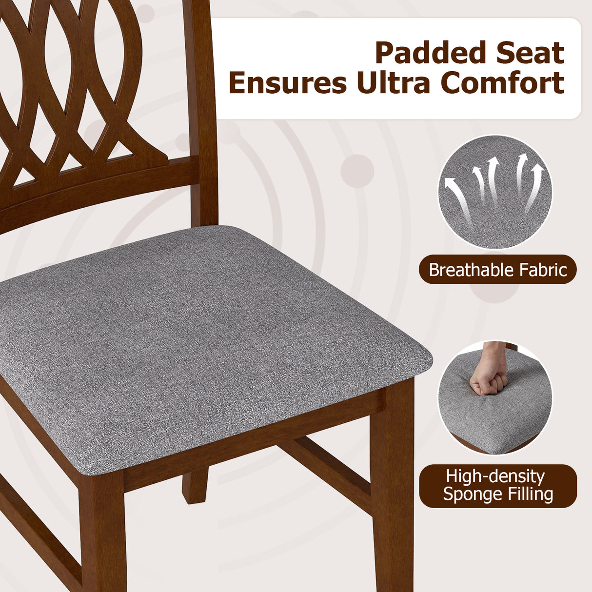 Dining Chairs Set of 2 Dining Room Chairs with Padded Seat for Kitchen Living Room-Walnut