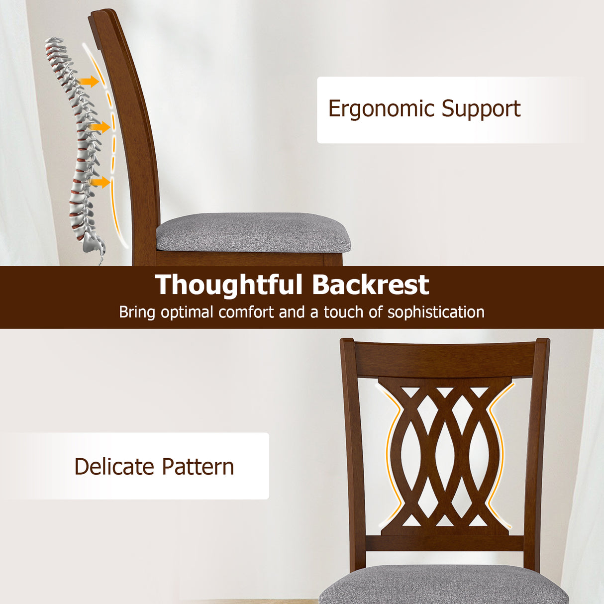 Dining Chairs Set of 2 Dining Room Chairs with Padded Seat for Kitchen Living Room-Walnut