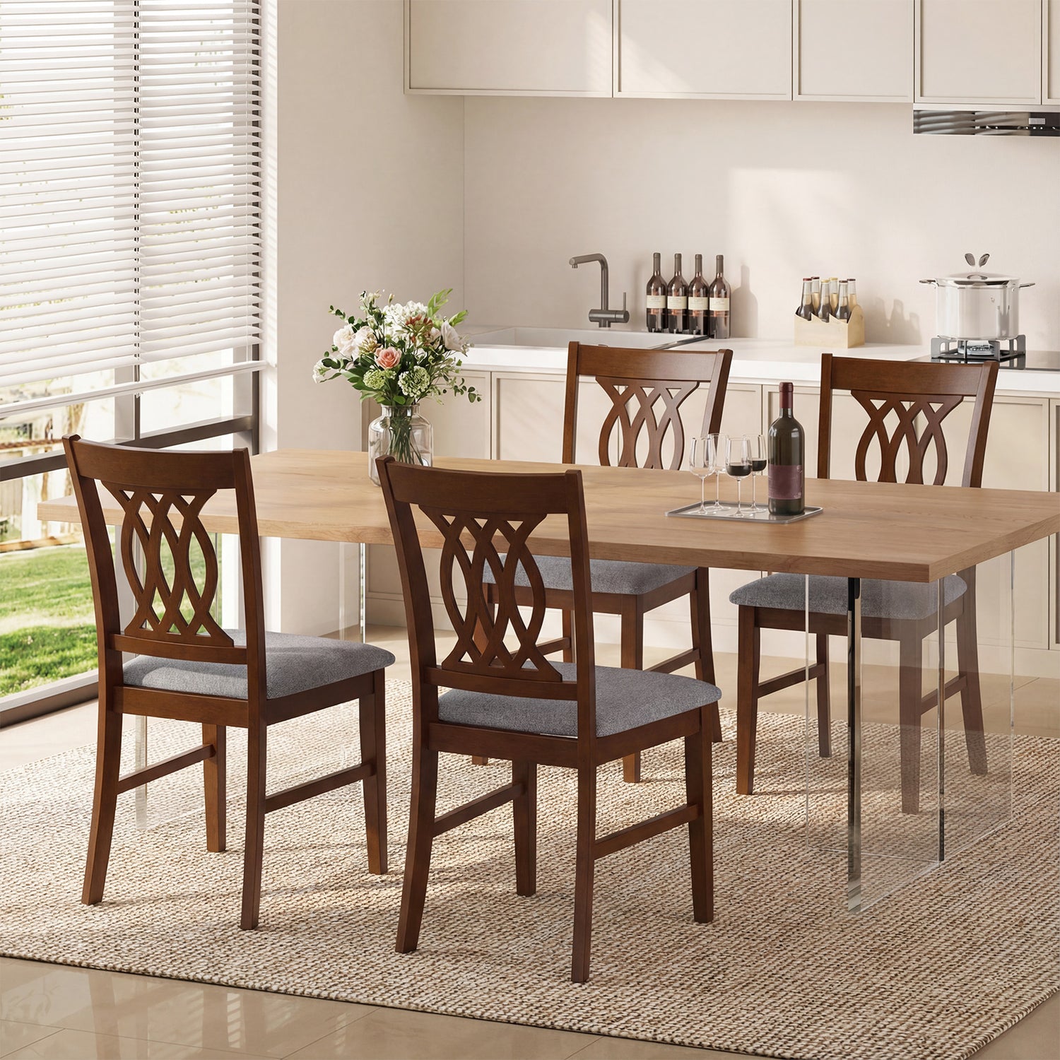 Dining Chairs Set of 2 Dining Room Chairs with Padded Seat for Kitchen Living Room-Walnut