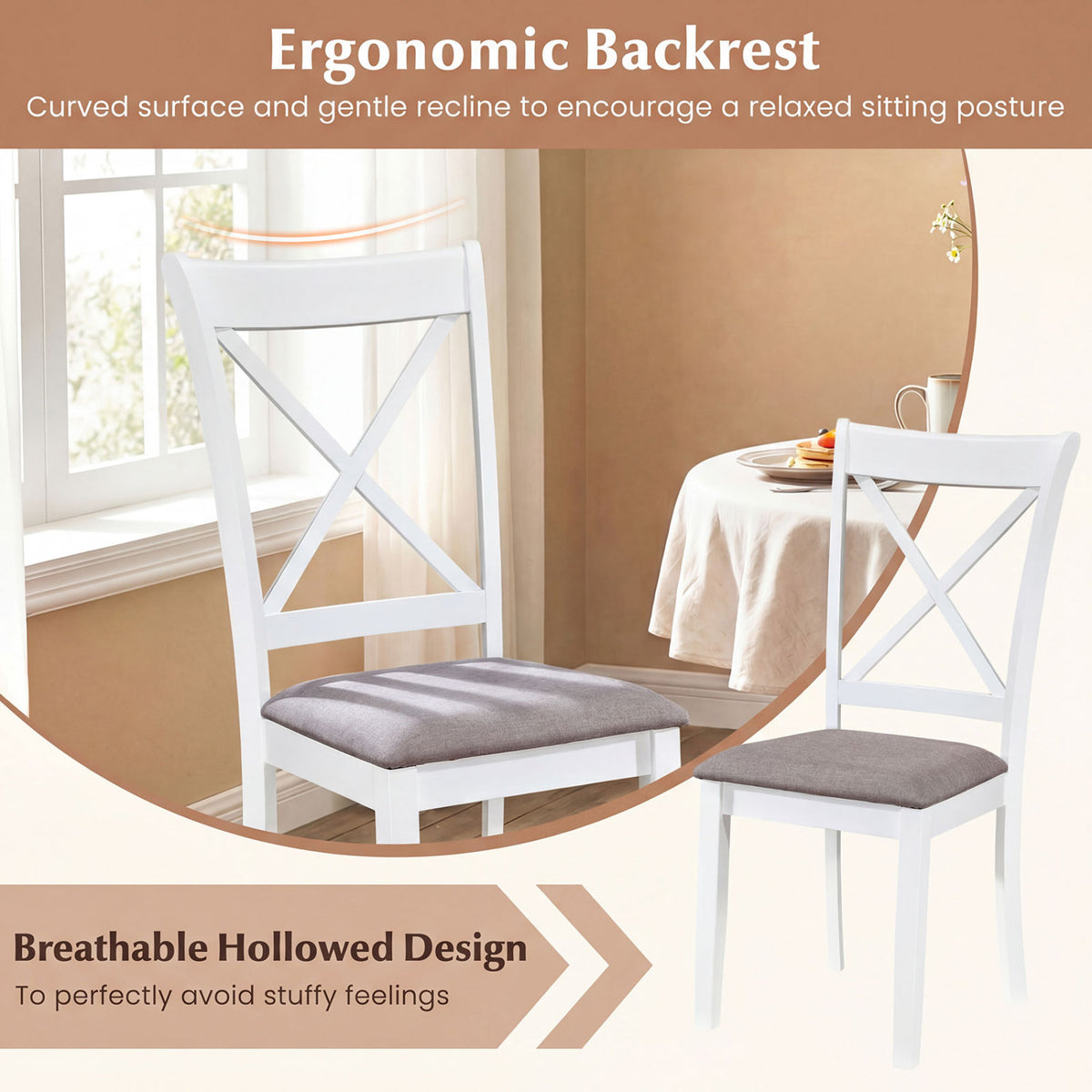 Dining Chairs Set of 4 Rubber Wood Dining Room Chairs with Comfortable Backrest and Padded Seat-White