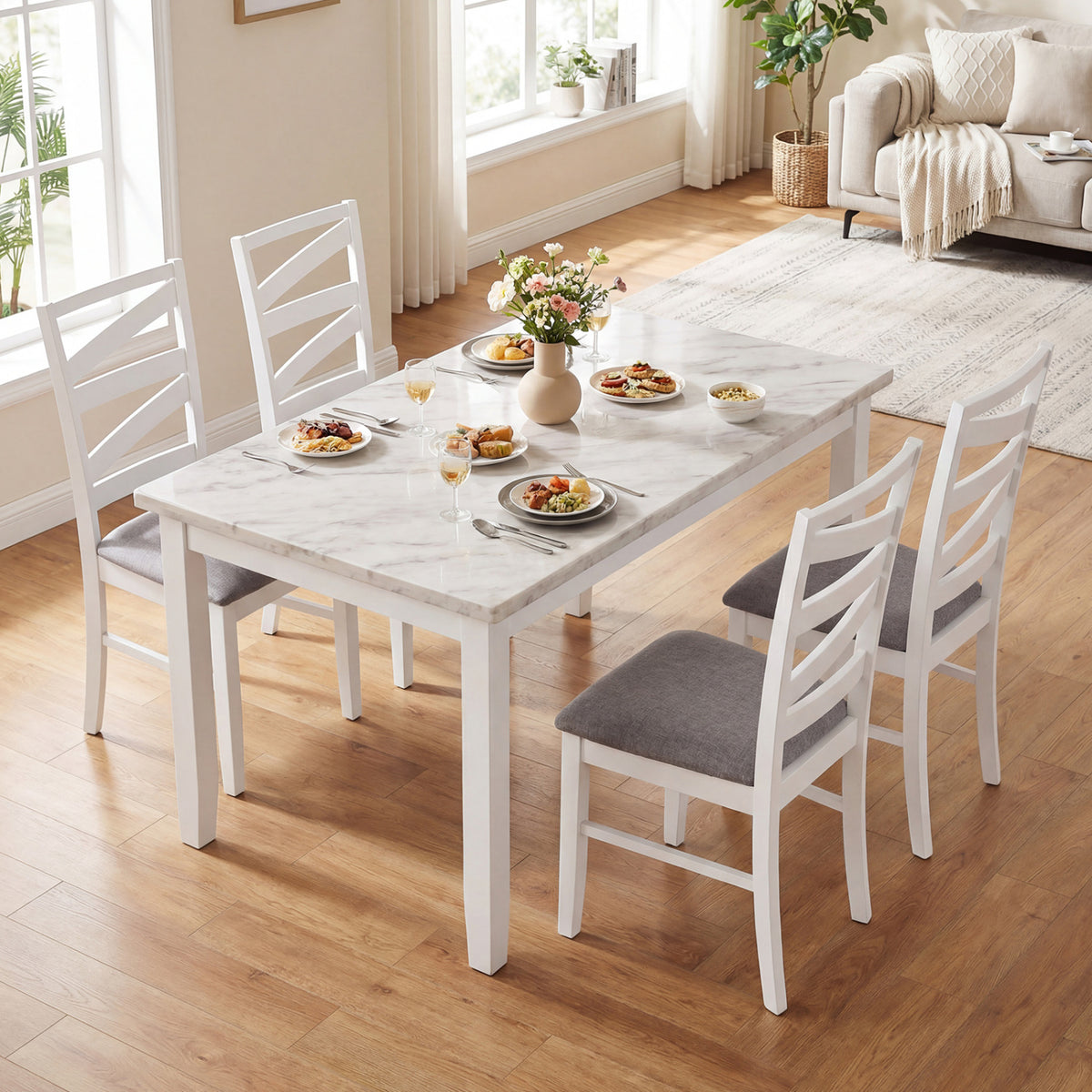 Dining Chairs Set of 2 with Backrests and Rubber Wood Frames