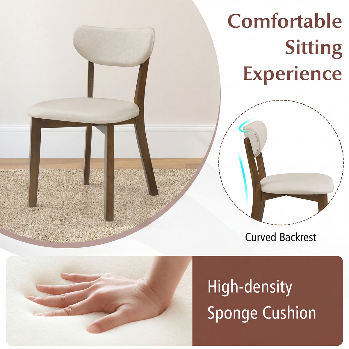 Dining Chairs Set of 4 with Solid Rubber Wood Frame-White