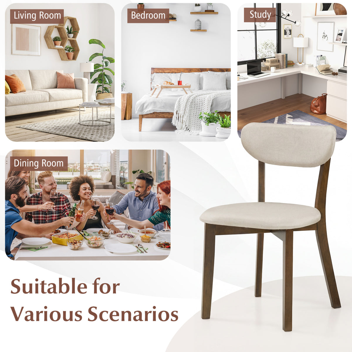 Dining Chairs Set of 4 with Solid Rubber Wood Frame-White