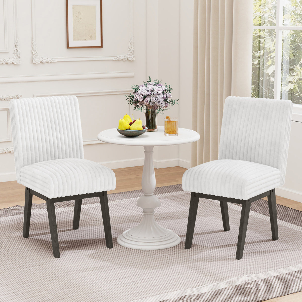 Dining Chairs Set of 2 Fabric Upholstered Kitchen Chairs with Padded Seatand Rubber Wood Legs-Gray & White