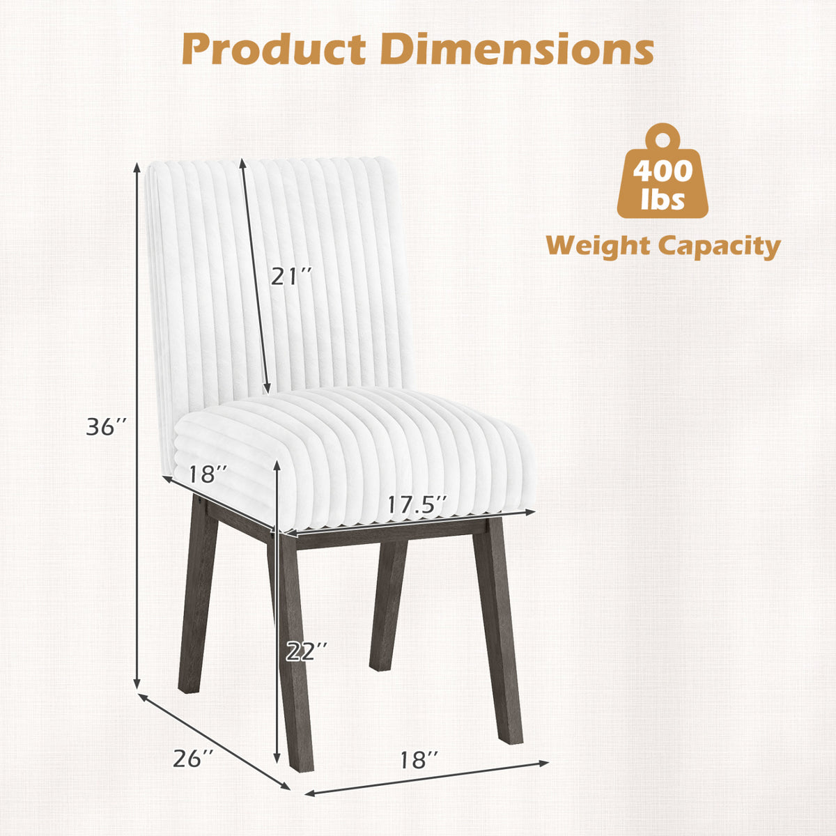 Dining Chairs Set of 2 Fabric Upholstered Kitchen Chairs with Padded Seatand Rubber Wood Legs-Gray & White