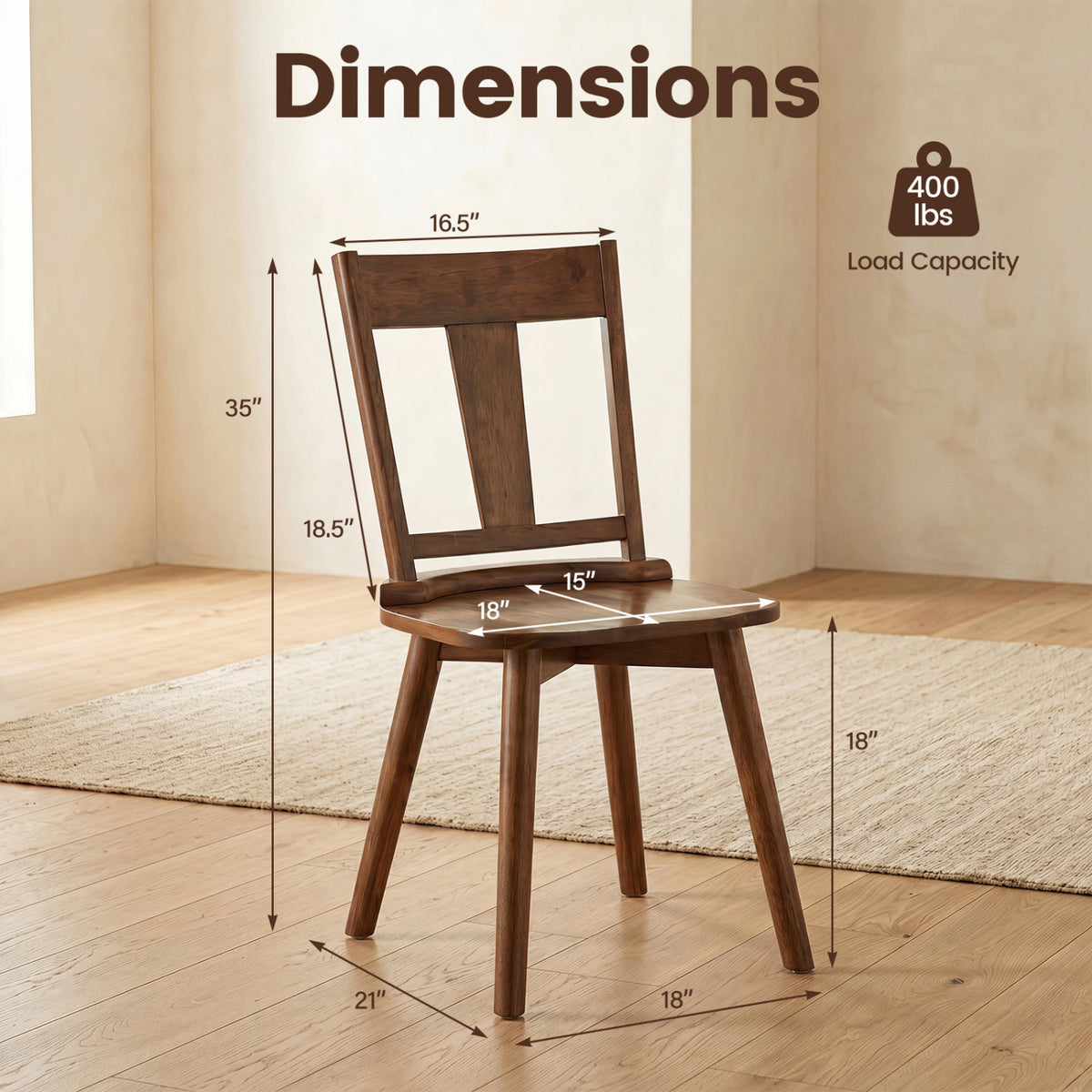 Dining Chairs Set of 4 with Solid Wood Backrest for Kitchen Dining Room-Walnut