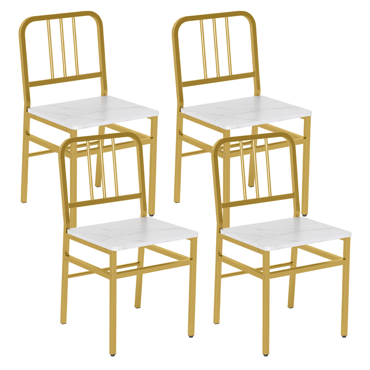 Dining Chairs Set of 4 with Slatted Backrest & Metal Frame and Wooden Seat