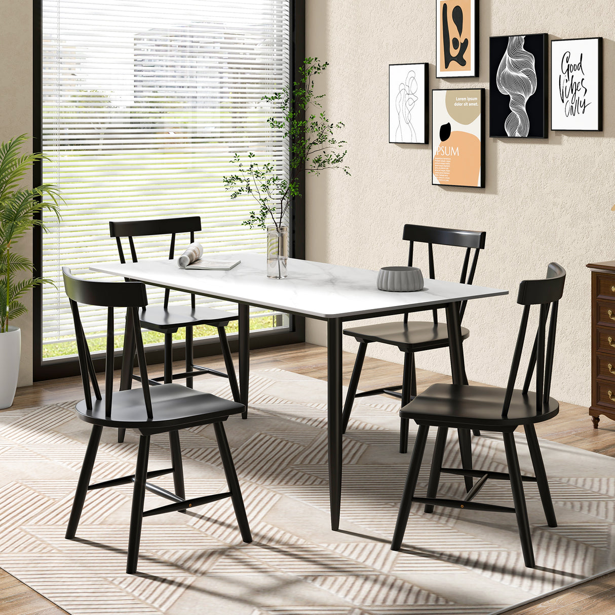 Windsor Style Armless Chairs with Solid Rubber Wood Frame